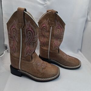 Kids Brown and Pink Western Boots Size 9